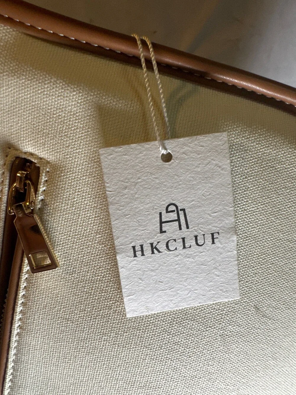 HKCLUF Crossbody Bag Cream Brown Vegan Leather Tassel Accent